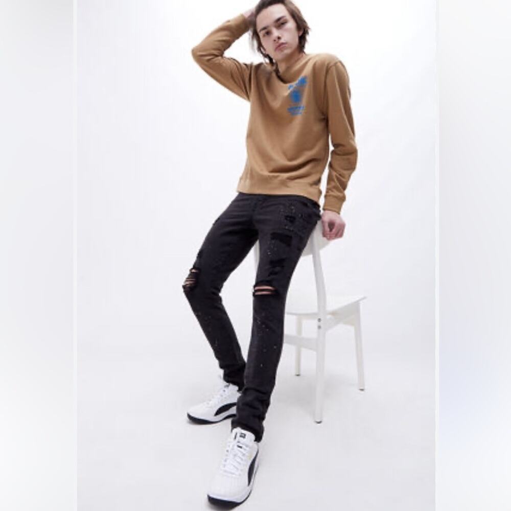 PACSUN Stacked Skinny Black Distressed Jeans